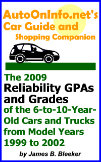 Icon of AutoOnInfo.net’s Car Guide and Shopping Companion: The 2009 Reliability GPAs and Grades of the 6-to-10-Year-Old Cars and Trucks from Model Years 1999 to 2002 available for sale at Amazon.com